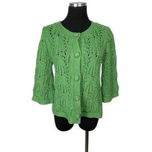Style & Co‎ Cardigan Women Size L Petite Green Crochet Knit Cottage Boho Button